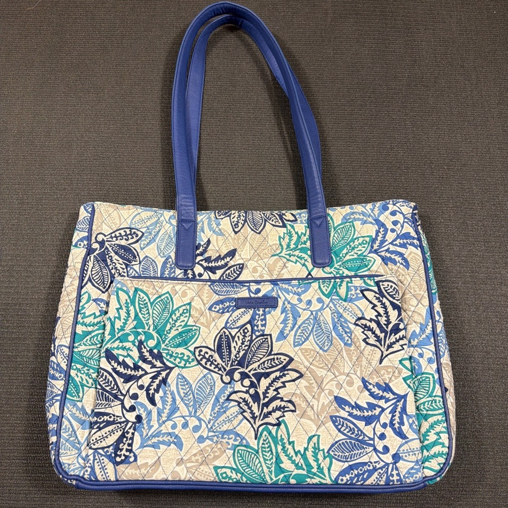 Vera Bradley Santiago COMMUTER TOTE Floral Blue Green Fabric Travel Laptop Bag